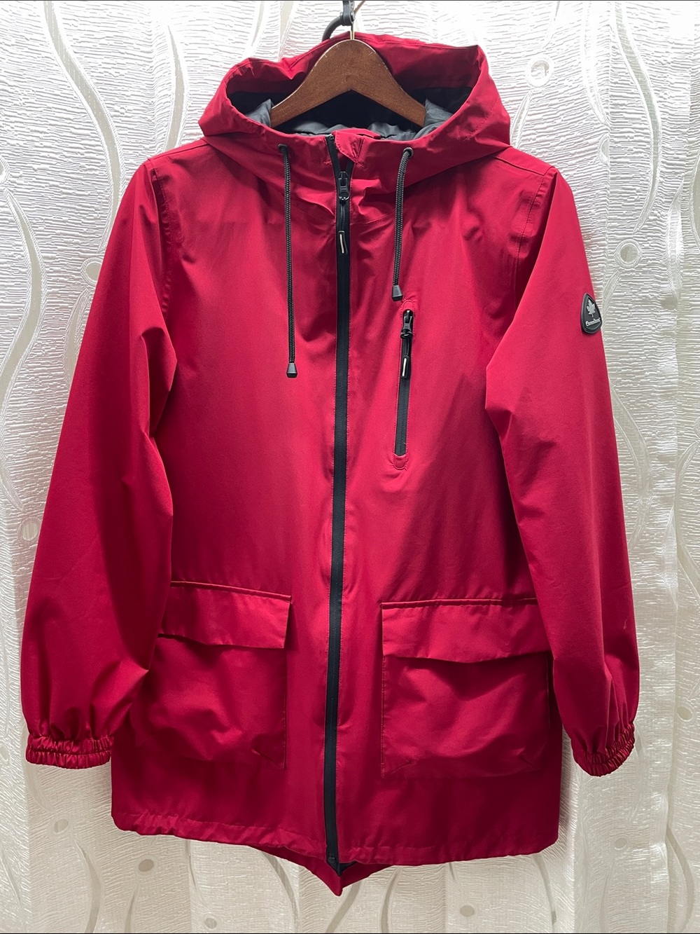 Women's Hooded Red Utility Jacket with Front Pockets